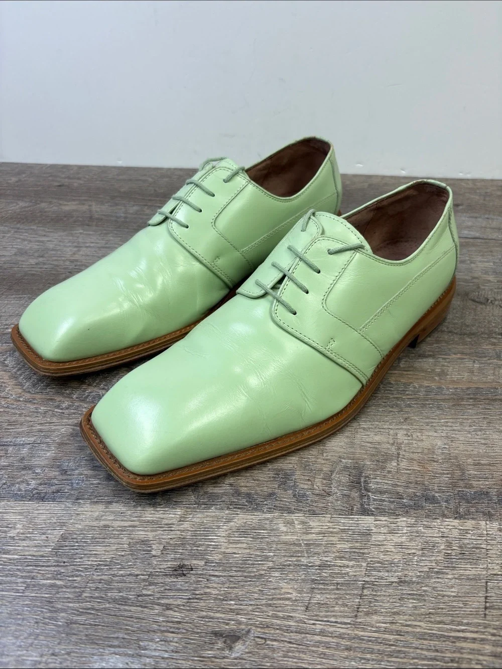 Giorgio Brutini Private Collection Mint Green Leather Square Toe Derby 10.5M